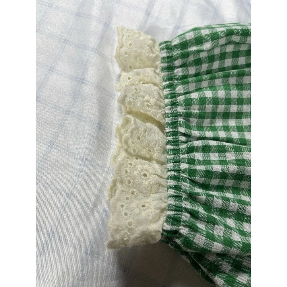 Vintage-Style Green Gingham Crochet Lace Collar House Dress - Size L/XL - Picture 8 of 16